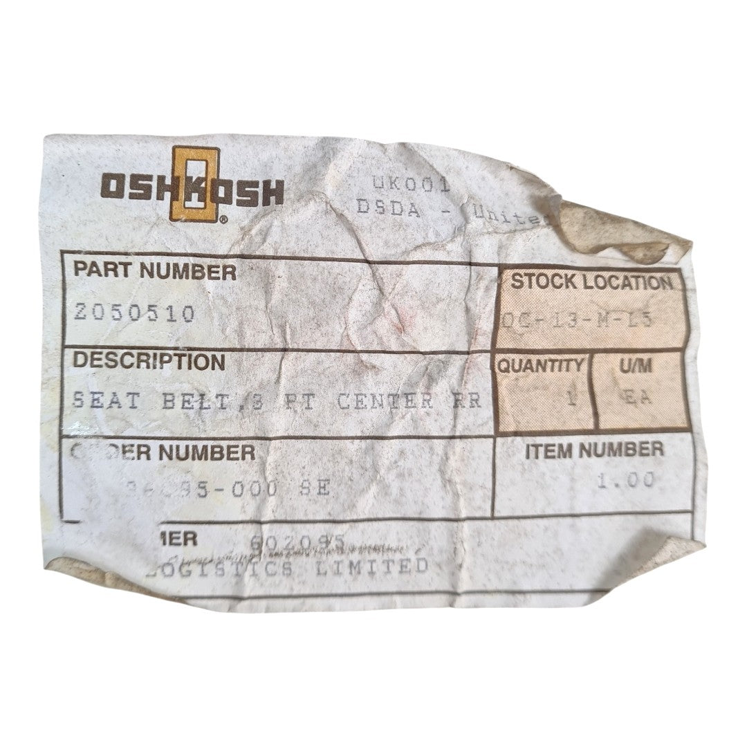 1000-93-205-0510 - Seat Belt Assy - 3 point Centre RR OshKosh