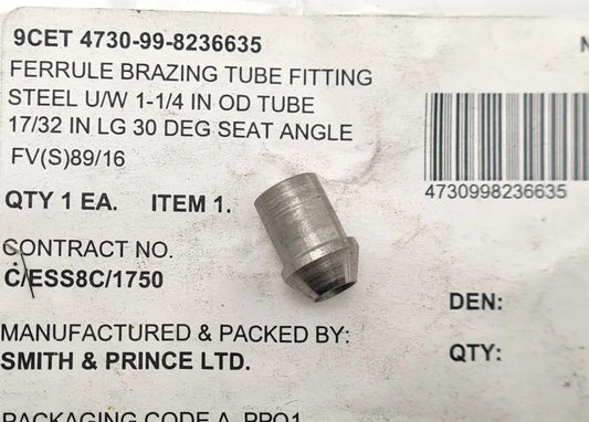 4730-99-823-6635 - Ferrule Brazing Tube Fitting - Steel 1-1/4 inch OD - 9CET - Combat Engineering Tractor Smith & Prince Ltd battlegroup-raydon